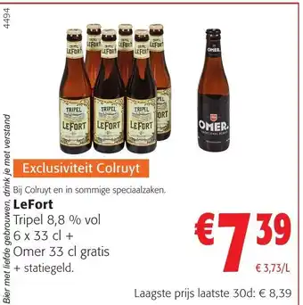 Colruyt LeFort Tripel 8,8% Vol 6 x 33cl + Omer 33cl Gratis aanbieding