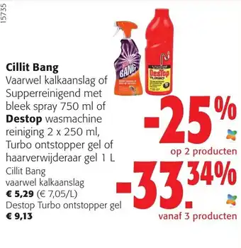 Cillit Bang Vaarwel kalkaanslag of Supperreinigend met Bleek Spray 750ml of Destop Wasmachine Reiniging 2 x 250ml, Turbo Onts
