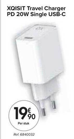 Carrefour Xqisit travel charger pd 20w single usbc aanbieding