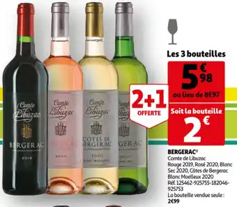 Auchan Bergerac Comte de Libuzac Rouge 2019, Rosé 2020, Blanc Sec 2020, Côtes de Bergerac Blanc Moelleux 2020 aanbieding