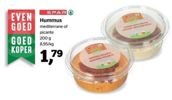 Spar Hummus Mediterrane of picante 200g aanbieding