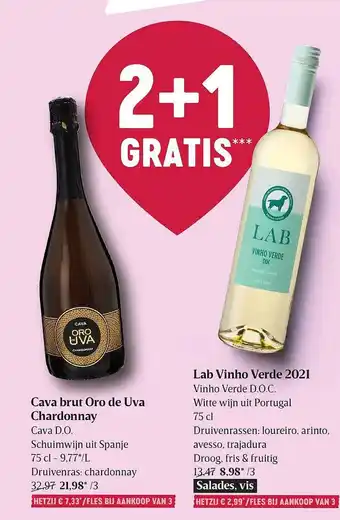 Delhaize Cava brut oro de uva chardonnay, lab vinho verde aanbieding