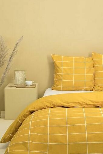HEMA HEMA Dekbedovertrek - Katoen - Ruit Okergeel (okergeel) aanbieding
