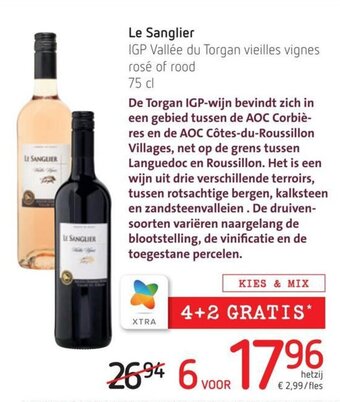 Spar Colruyt Le Sanglier IGP Vallee du Torgan vieilles vignes rose of rood 75cl aanbieding