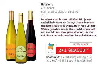 Spar Colruyt Habsburg AOP Alsace riesling, pinot blanc of pinot noir 75cl aanbieding