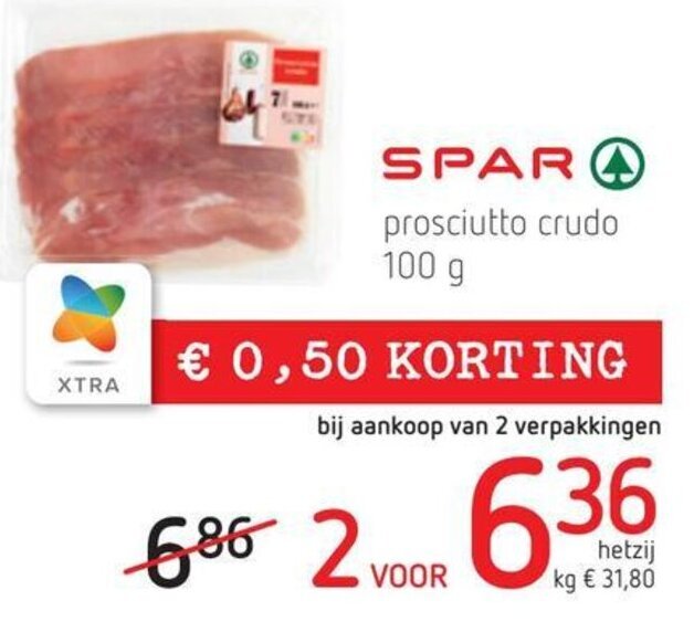Prosciutto crudo 100g promotie bij Spar Colruyt