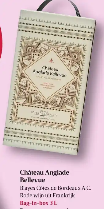 Delhaize Chateau Anglade Bellevue Blayes Cotes de Bordeaux A.C. Rode Wijn uit Frankrijk Bag in Box 3L aanbieding
