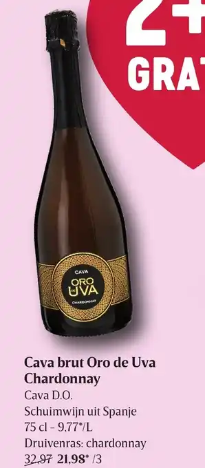 Delhaize Cava Brut Oro De Uva Chardonnay Schuimwijn uit Spanje 75cl aanbieding