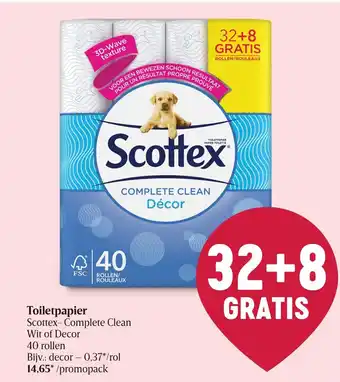 Delhaize Scottex - Complete Clean Toiletpapier Wit of Decor 40 Rolles aanbieding