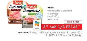 Spar Colruyt Herta voorverpakte charcuterie in sneetjes aanbieding