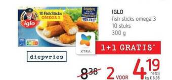 Spar Colruyt Iglo fish sticks omega 3 aanbieding