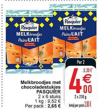 Cora Melkbroodjes met chocoladestukjes pasquier aanbieding