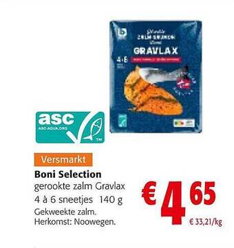 Colruyt Boni selection gerookte zalm gravlax aanbieding