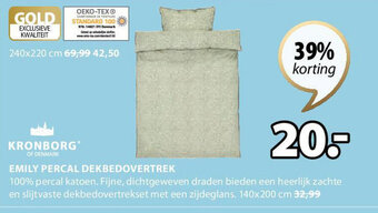 Jysk Kronborg Emily Percal Dekbedovertrek 140x200 cm aanbieding
