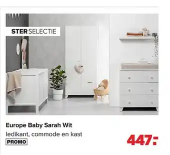 Baby-Dump Europe baby sarah wit ledikant, commode en kast aanbieding