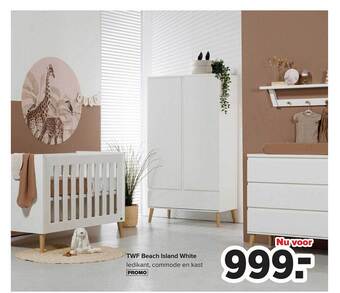 Baby-Dump Twf beach island white ledikant, commode en kast aanbieding