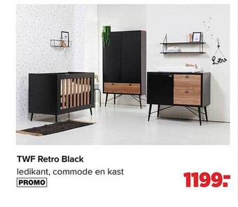 Baby-Dump Twf retro black ledikant, commode en kast aanbieding