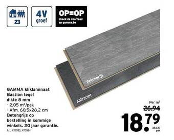 GAMMA Gamma kliklaminaat bastion tegel dikte 8 mm aanbieding
