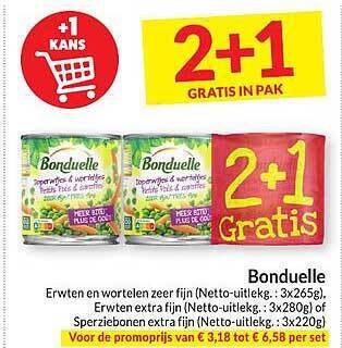 Intermarché Bonduelle erwten en wortelen zeer fijn, erwten extra fijn of sperziebonen extra fijn aanbieding