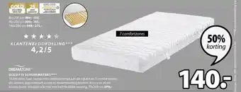 Jysk Dreamzone Gold F15 Schuimmatras**** 70x200 cm aanbieding