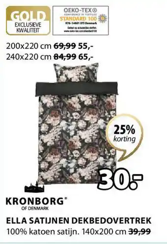 Jysk Kronborg Ella Satijnen Dekbedovertrek 140x200 cm aanbieding