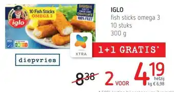 Spar Colruyt Iglo fish sticks omega 3 10 stuks 300g aanbieding