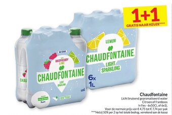 Intermarché Chaudfontaine Licht Bruisend Gearomatiseerd Water Citroen of Framboos In Fles 6x50cl of 6x1L aanbieding