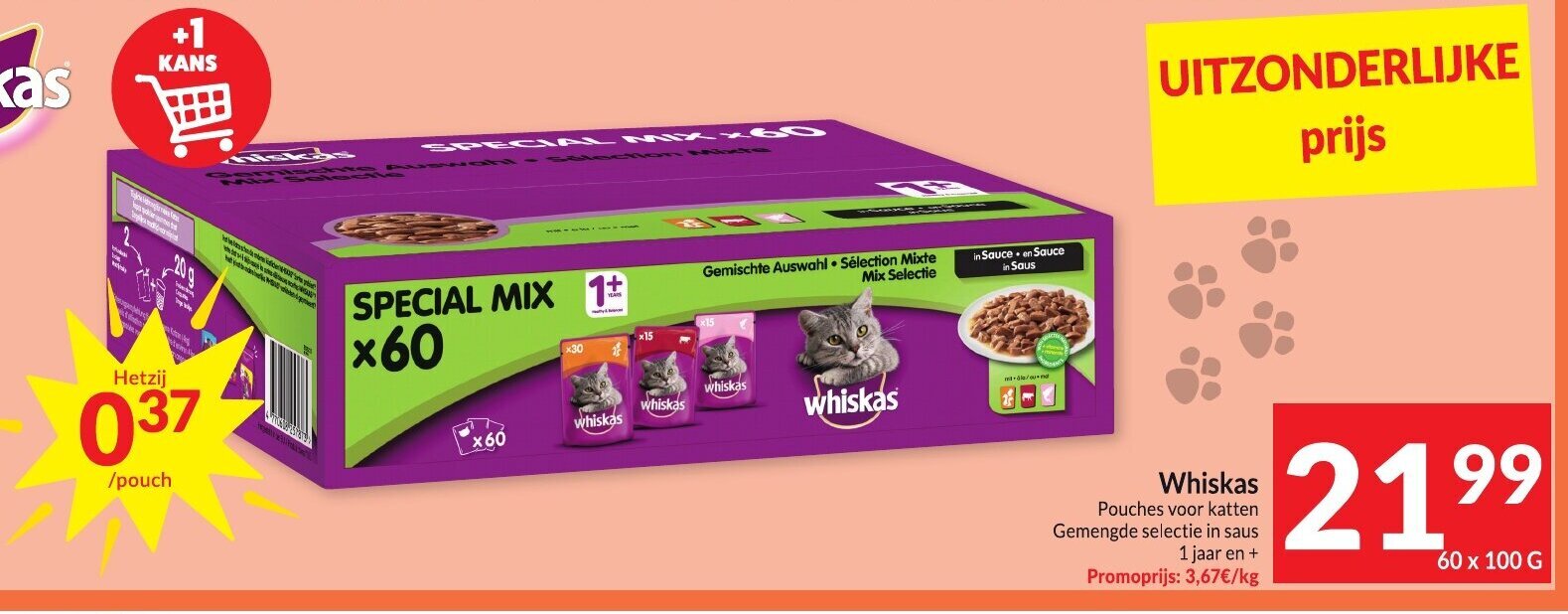 Whiskas Pouches Voor Katten 60 x100g promotie bij Intermarché
