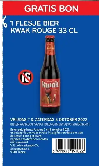 Alvo 1 Flesje Bier Kwak Rouge 33 cl aanbieding