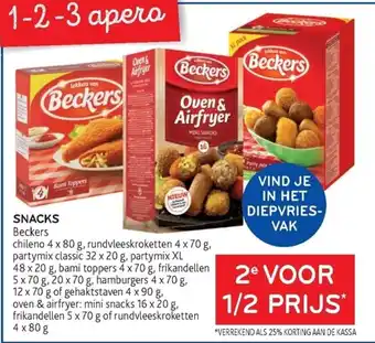 Alvo Beckers Snacks chileno 4 x 80g, Rundvleeskroketten 4 x 70g aanbieding
