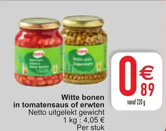 Witte bonen in tomatensaus of erwten