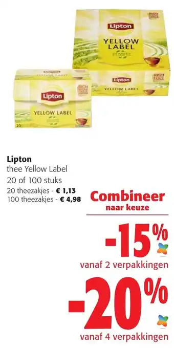 Colruyt Lipton thee yellow label 20 theezakjes aanbieding