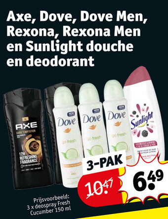 Kruidvat Axe, Dove, Dove Men, Rexona, Rexona Men en Sunlight douche en deodorant aanbieding