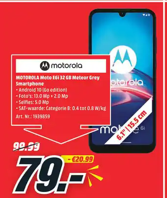 MediaMarkt Motorola Moto E6i 31gb Meteor Grey aanbieding