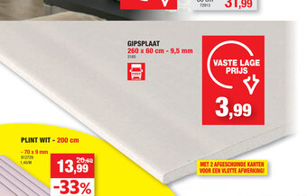 Hubo Gipsplaat 260 x 60 cm- 9,5 mm aanbieding