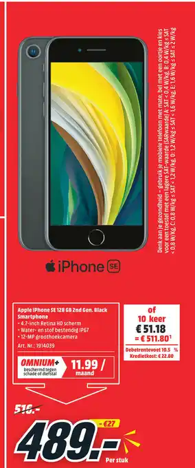 MediaMarkt Apple iphone SE 128gb 2ndee gen. black aanbieding