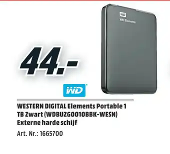 MediaMarkt Western digital elements portable 1 tb zwart externe harde schijf aanbieding