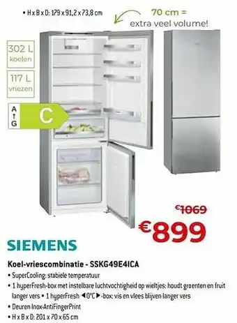 Siemens koel-vriescombinatie - sskg49e4ica