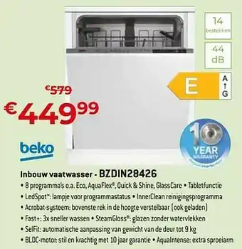 Exellent Beko inbouw vaatwasser - bzdin28426 aanbieding