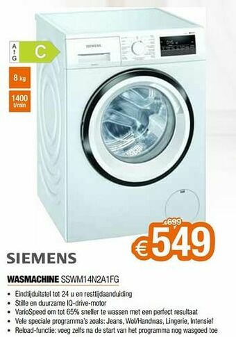 Expert Siemens wasmachine sswm14n2a1fg aanbieding