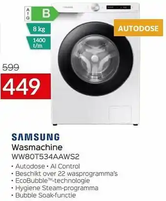 Selexion Samsung wasmachine ww80t534aaws2 aanbieding
