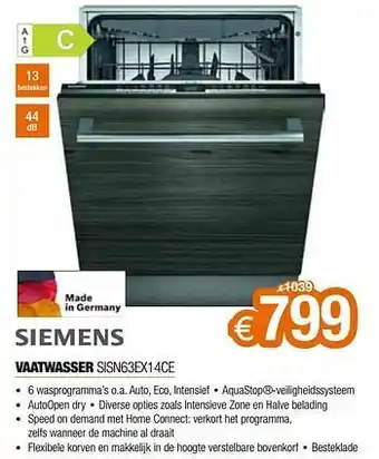 Expert Siemens vaatwasser sisn63ex14ce aanbieding