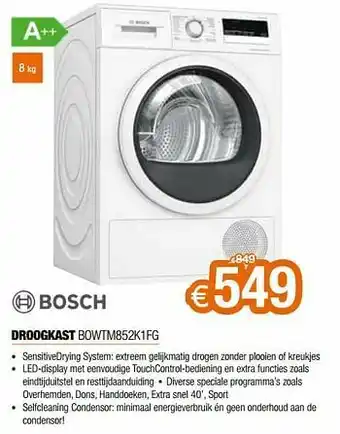 Bosch droogkast bowtm852k1fg