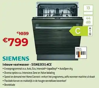 Exellent Siemens inbouw vaatwasser - sisn63ex14ce aanbieding
