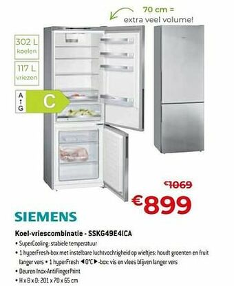 Siemens koel-vriescombinatie - sskg49e4ica