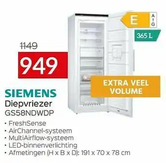 Selexion Siemens diepvriezer gs58ndwdp aanbieding