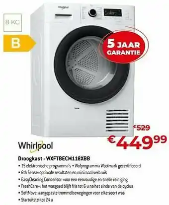 Exellent Whirlpool droogkast - wxftbecm118xbb aanbieding