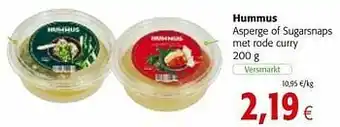 Colruyt Hummus asperge of sugarsnaps met rode curry aanbieding