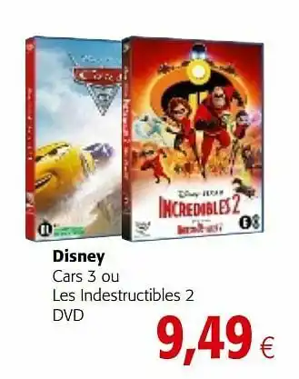 Colruyt Disney cars 3 ou les indestructibles 2 dvd aanbieding