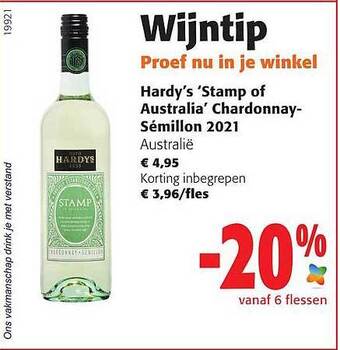 Colruyt Hardy's stamp of australia chardonnay sémillon aanbieding